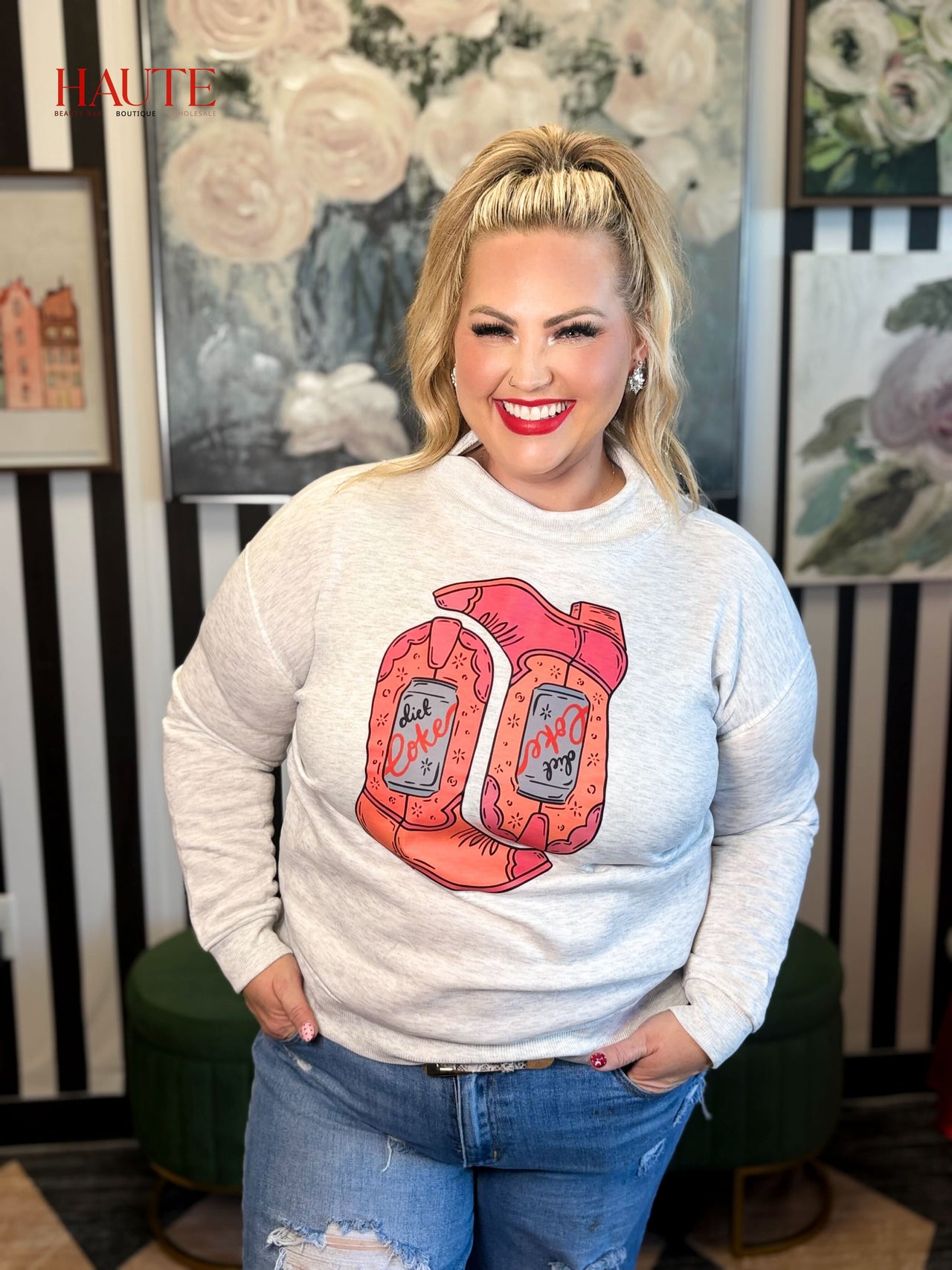 Boots & Bubbles  Mock Neck Sweatshirt