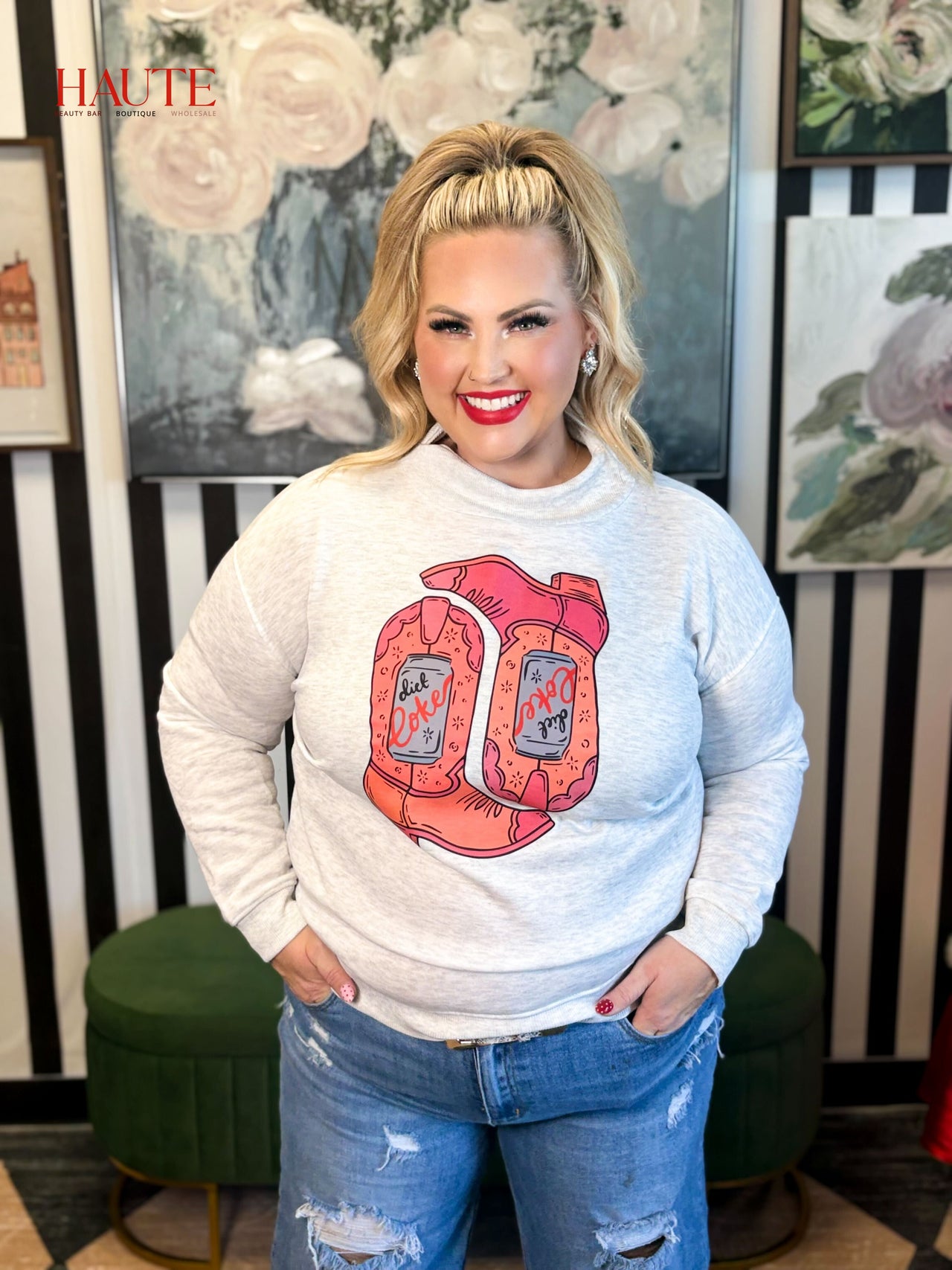 Boots & Bubbles  Mock Neck Sweatshirt