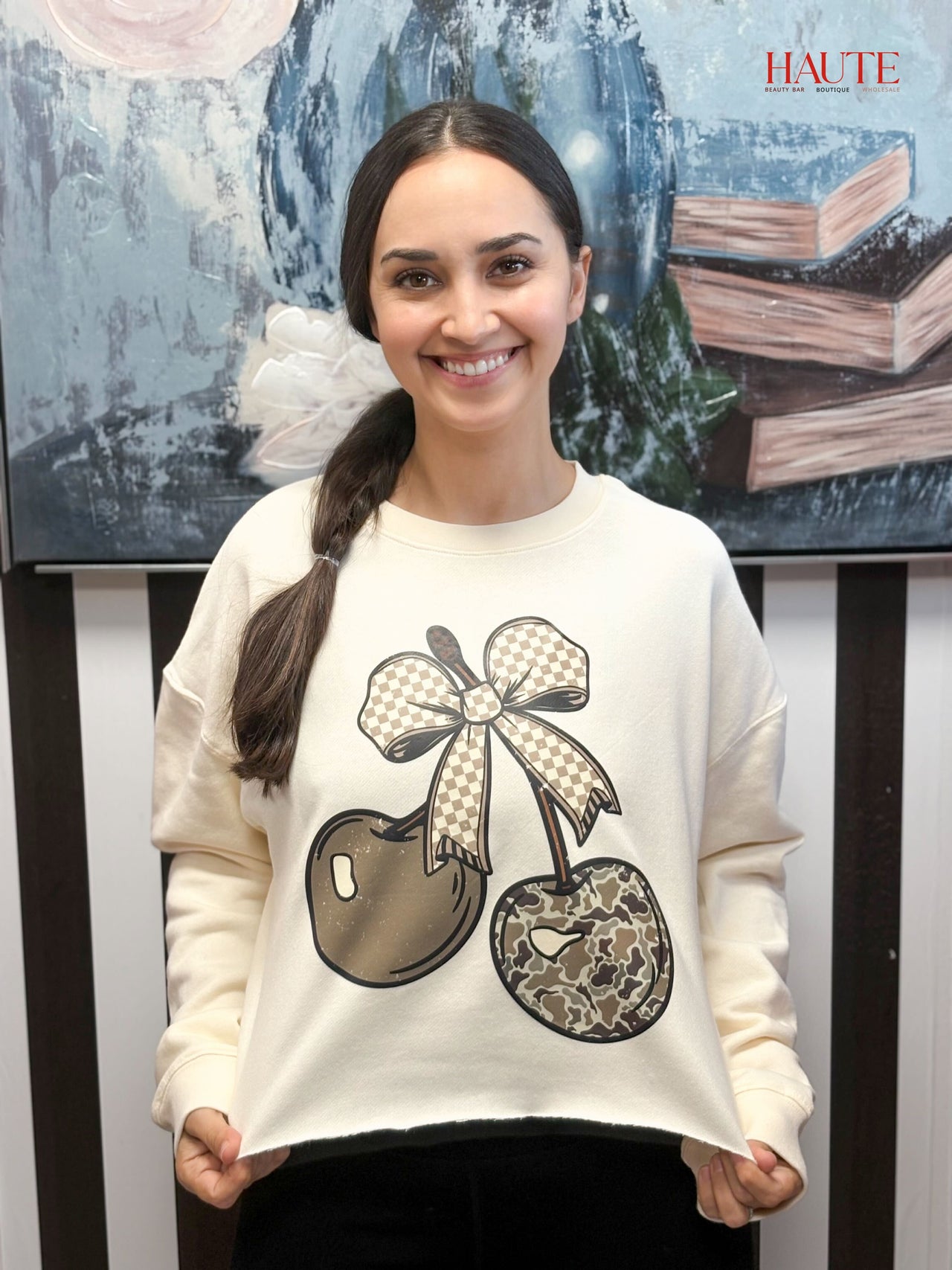 Camo Cherry Cropped Sweatshirt