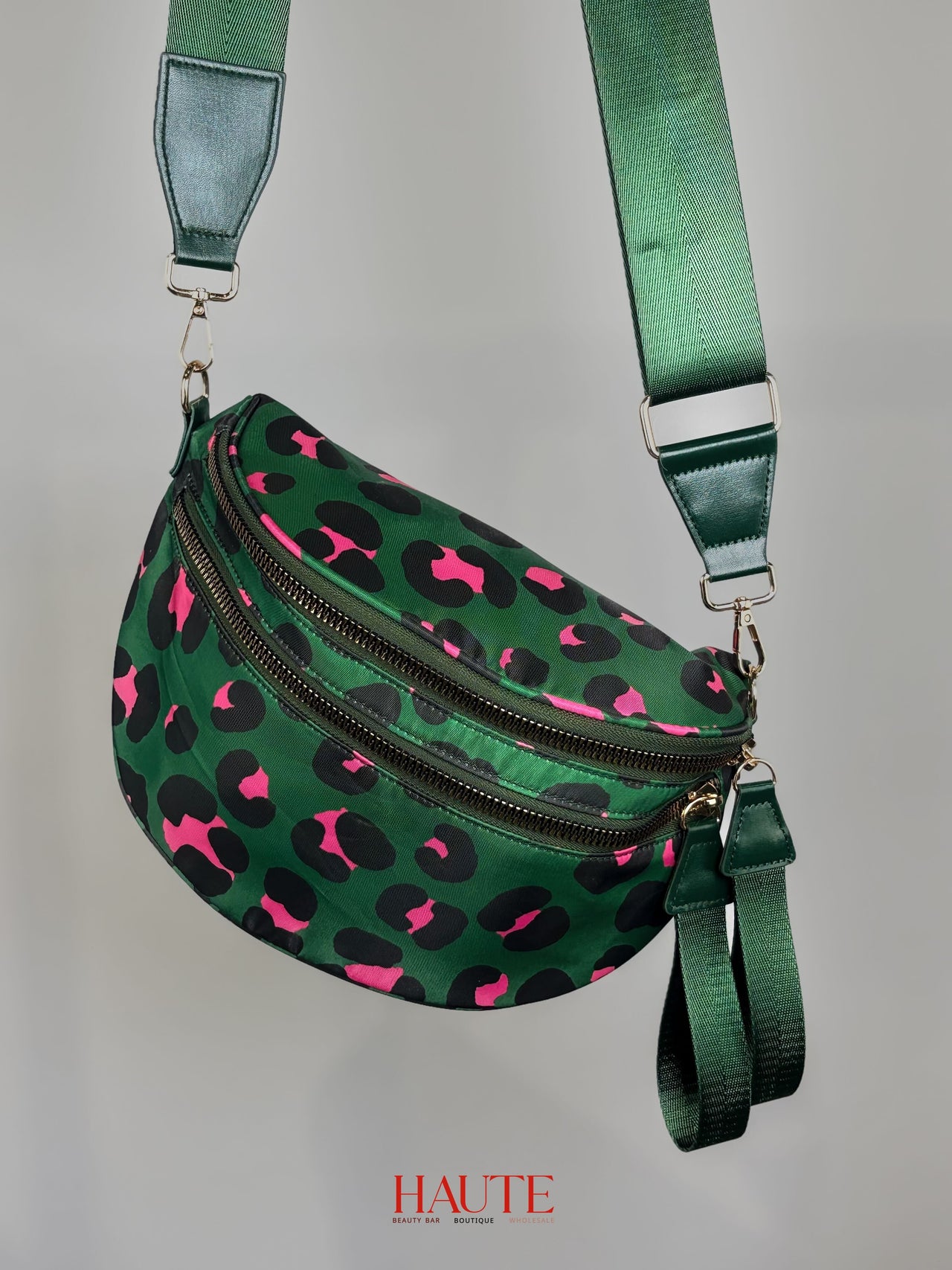 PRE-SALE-The Green & Pink Leopard Crossbody Bag
